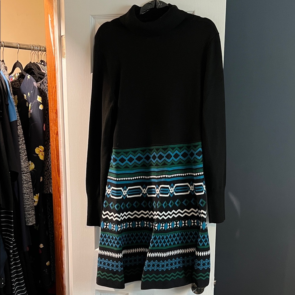 Eliza J Black and Teal Patterned Long Sleeve Dress